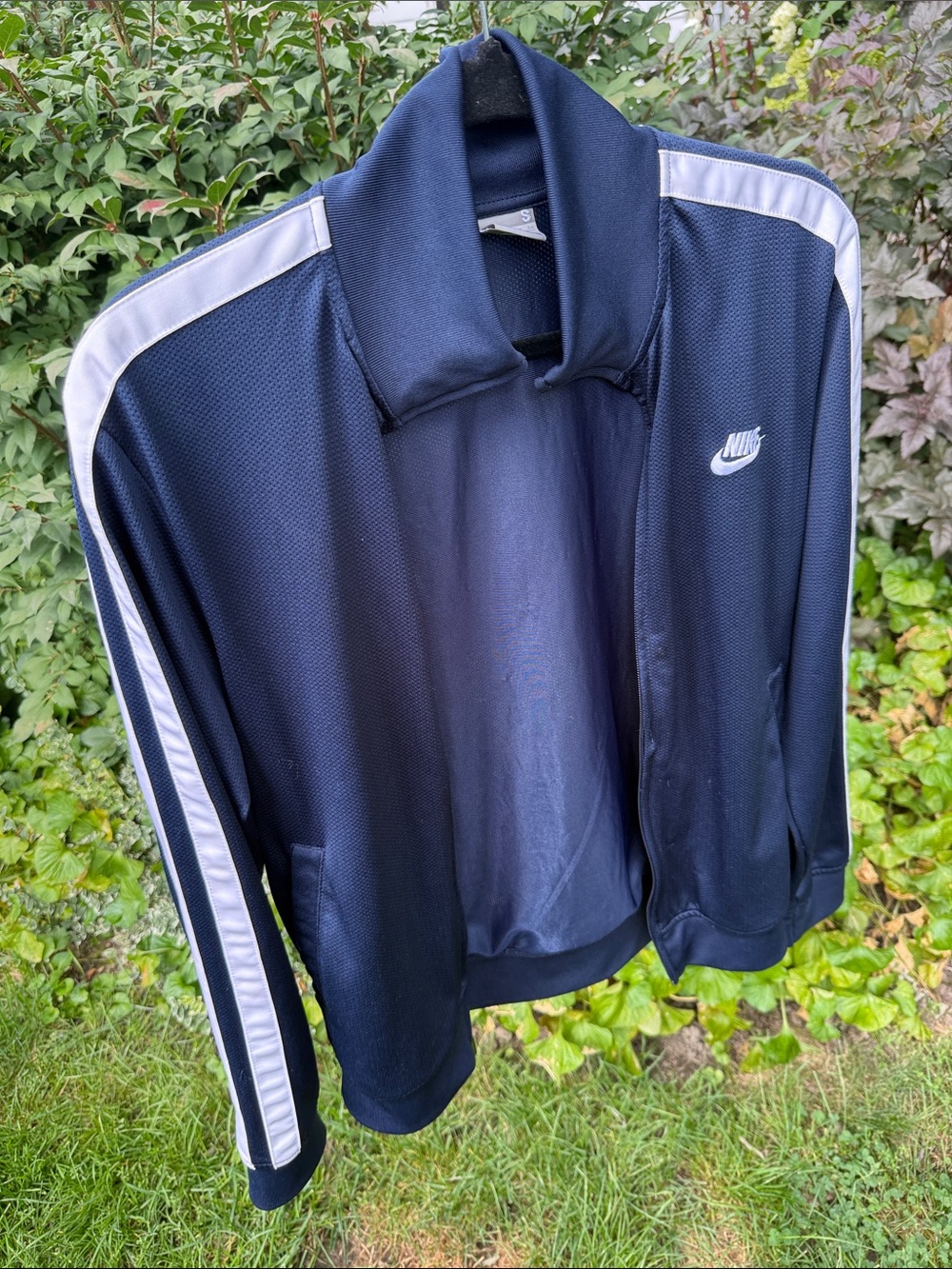 Nike Men’s Navy and White Athletic Track Bomber Jacket